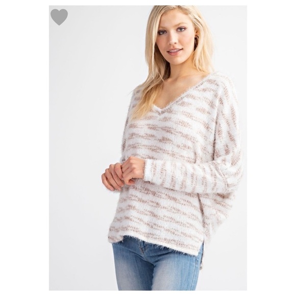 Angora Stripe Slouchy Sweater w/Slits - Picture 1 of 5